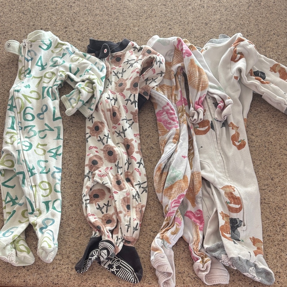 Cozy Kids Footed One-Piece Sleepwear in Neutral Floral and Pattern Prints